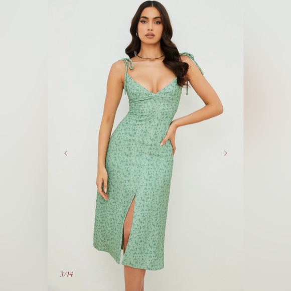 House of CB - ‘Cornelia’ Green Tonal Floral Midi Dress - Picture 3 of 16